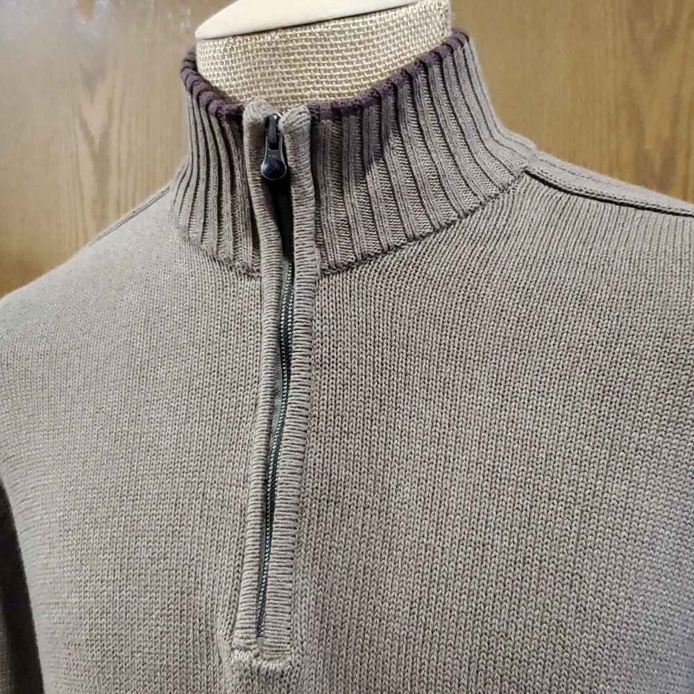 Columbia tan ribbed 1/4 zip warm cotton sweater